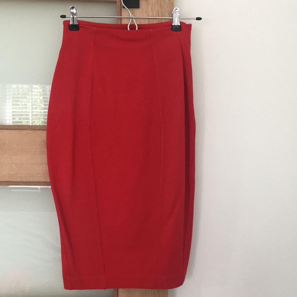 Express red knee length pencil skirt